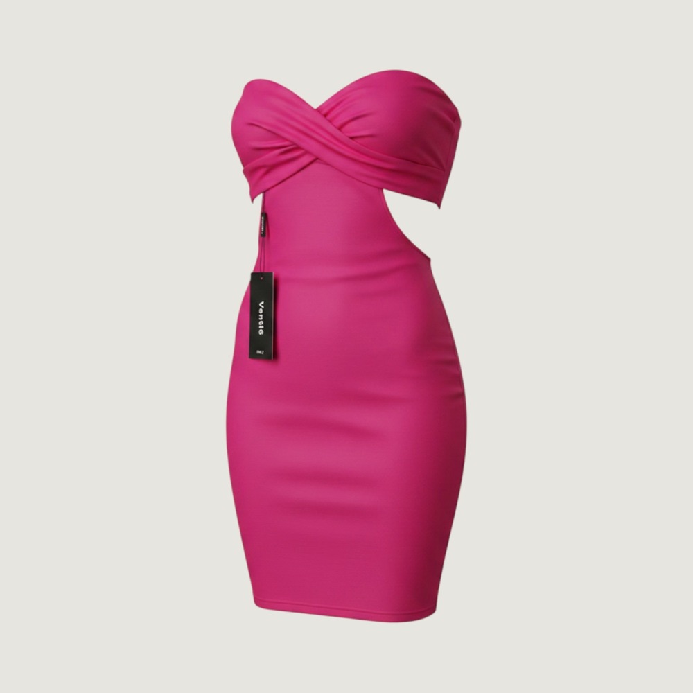 Venti6 Italy Women Hot Pink Strapless Cutout Bodycon Mini Dress Small R22246